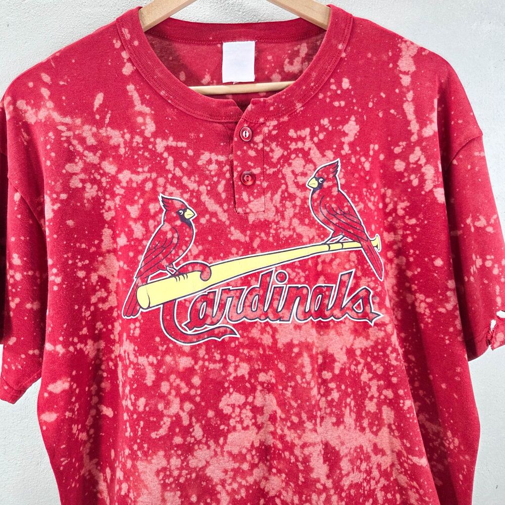 Vintage 90s St Louis Cardinals Majestic Distressed Henley T Shirt Sz XL